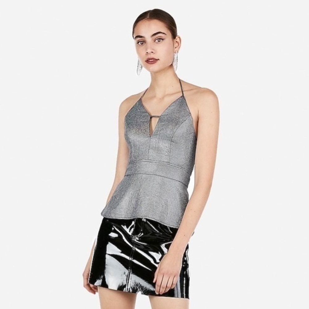 NWOT Express Metallic Plunge Neck Halter Top New
